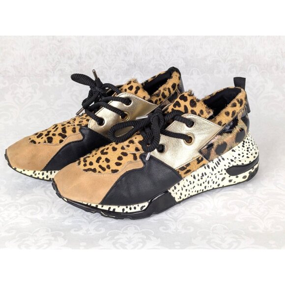 Steve Madden Cliff Wedge Sneakers Animal Print Leather Low Top Lace Up Size 9M - Picture 2 of 7